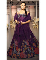 Purple Georgette Embroidered Lehenga Set