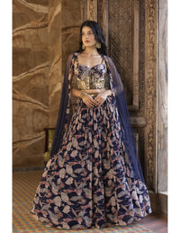 Blue Floral Print Lehenga Set