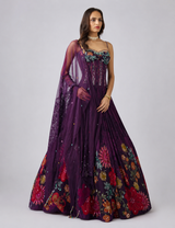 Purple Georgette Embroidered Lehenga Set