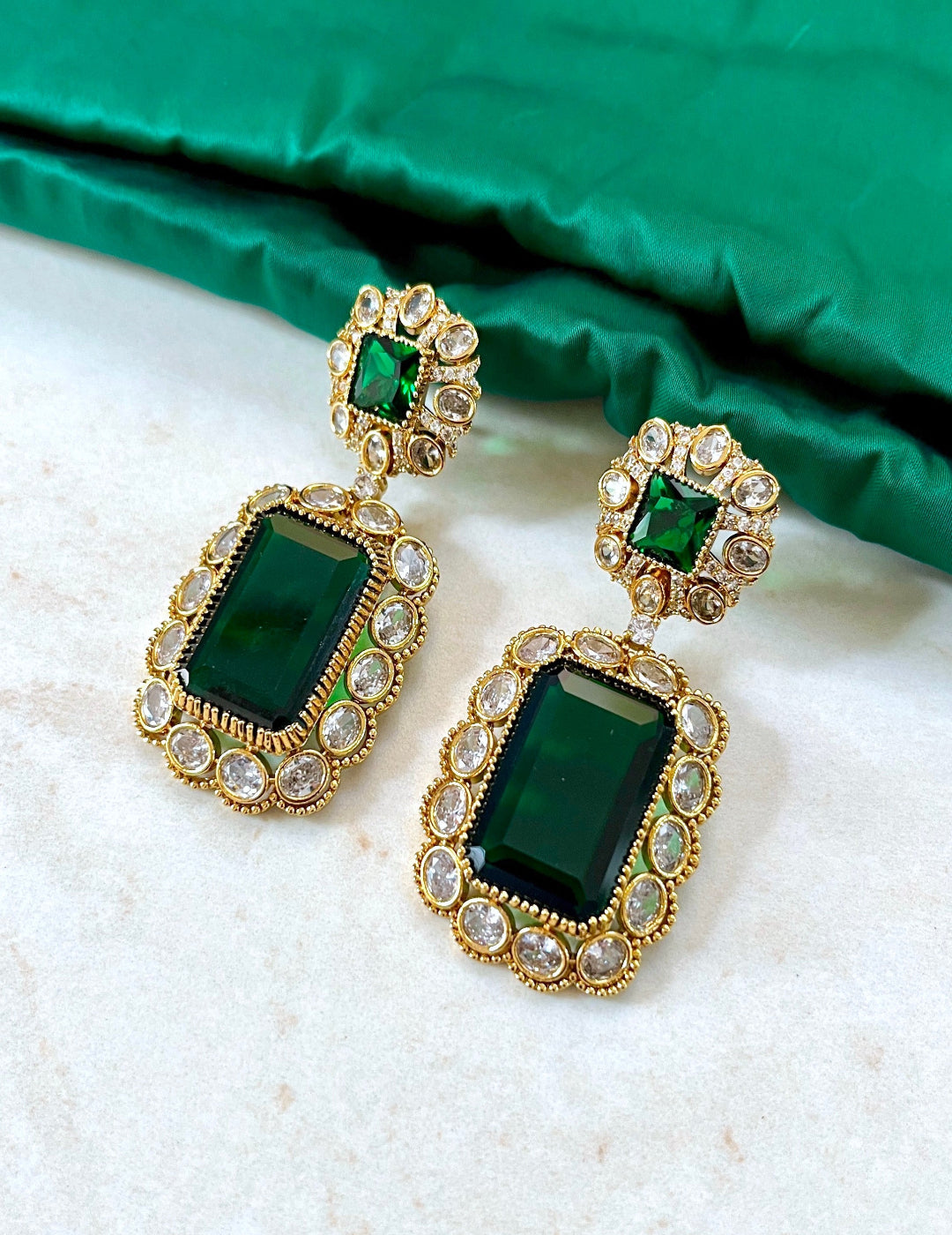 Drop Earrings Emerald Stone Earrings In Gold Green Emerald Drop