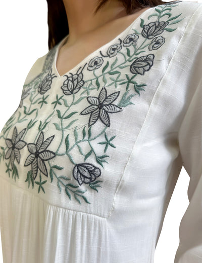 White Floral Embroidered Kurta singapore