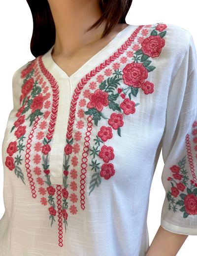 White Floral Embroidered tunic singapore
