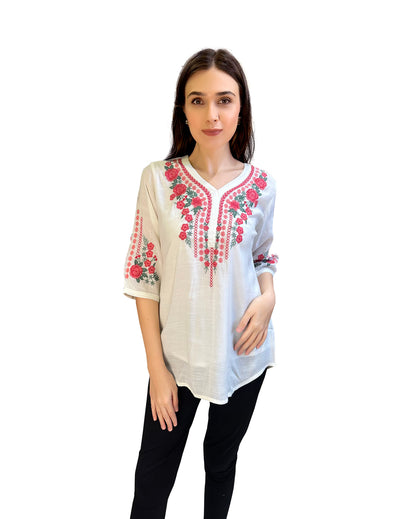 White Floral Embroidered tunic singapore