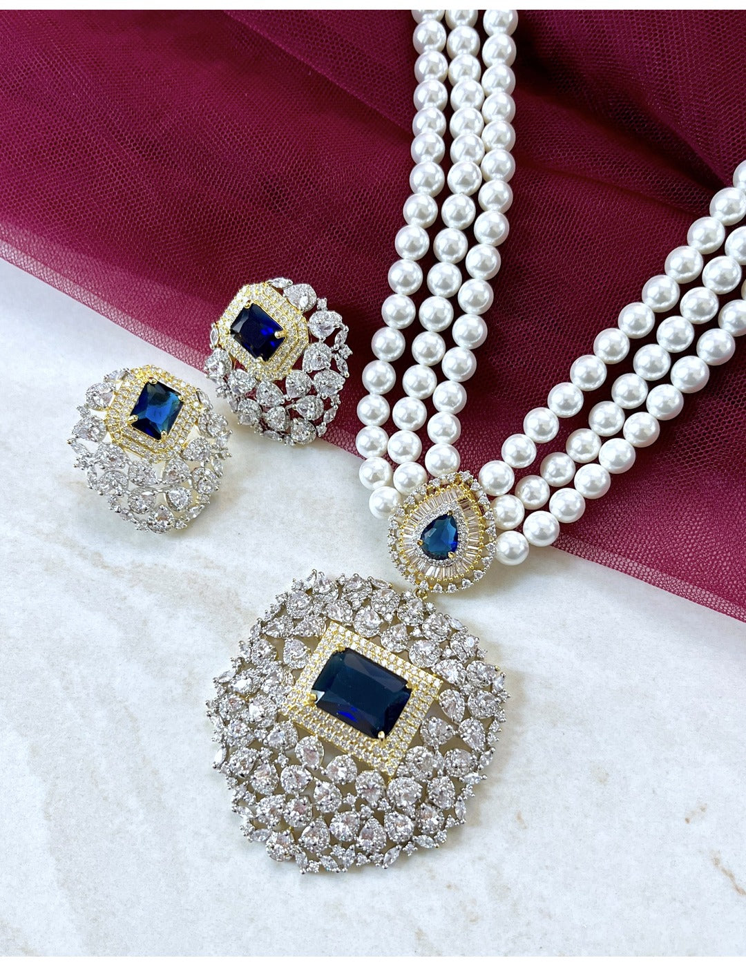 Royal Blue Sapphire Necklace Set – Luxury Indian Jewellery SG