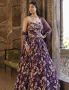 Wine Floral Print Lehenga Set
