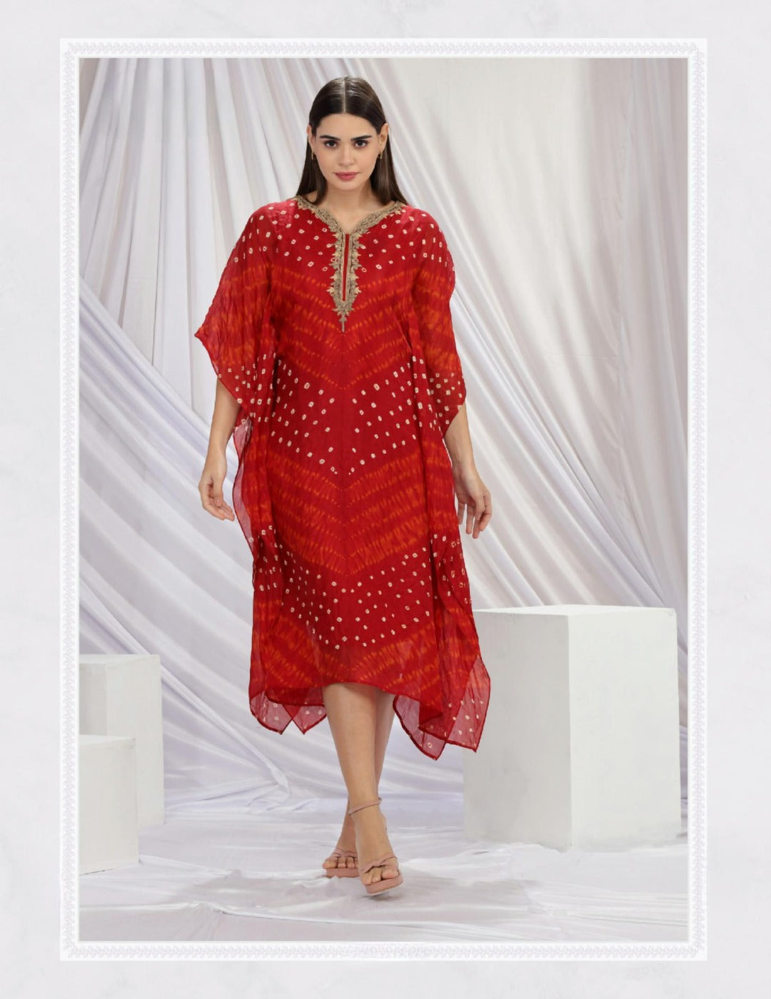 Studioj Shop women Kaftan dress Maroon Bandhani Kaftan singapore Studio J Shop