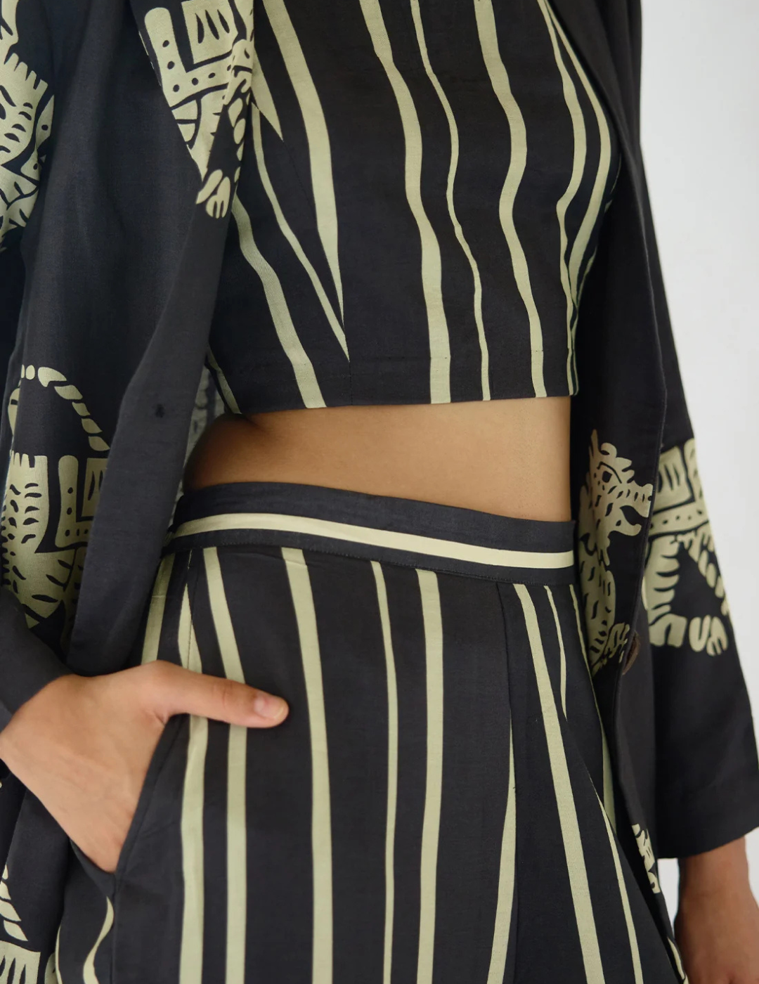 Black Cotton Stripes Abstract Co-ord Set