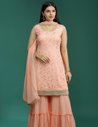 Embroidered Viscose Pakistani Suit in Peach