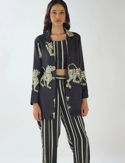 Black Cotton Stripes Abstract Co-ord Set