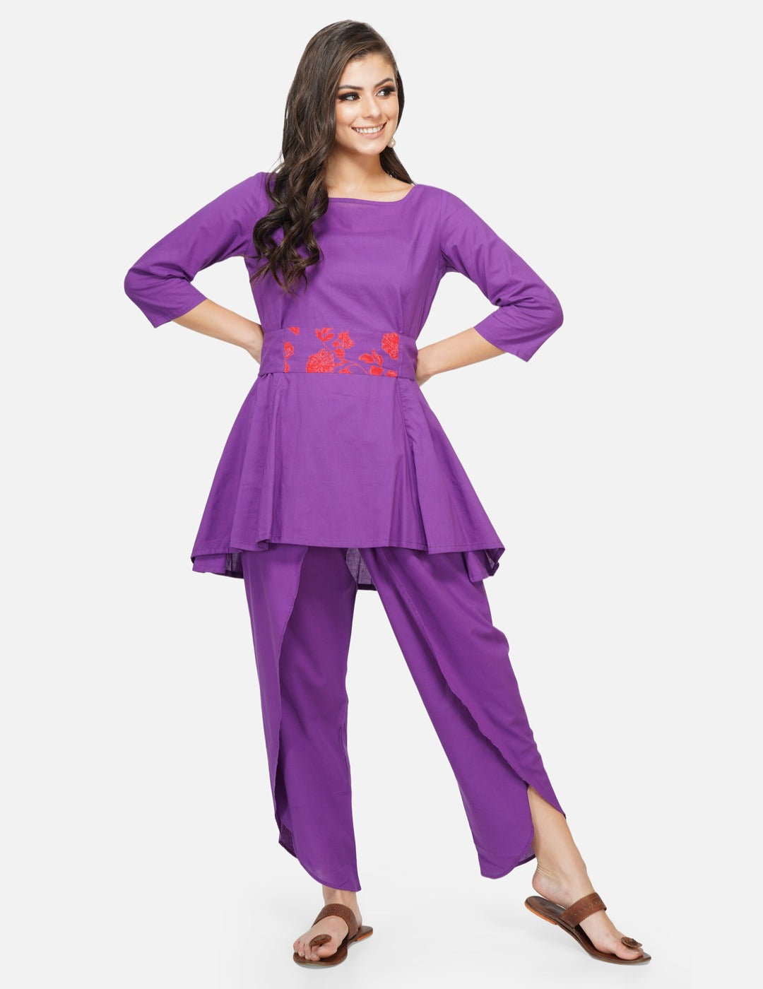 Purple peplum tunic with dhoti