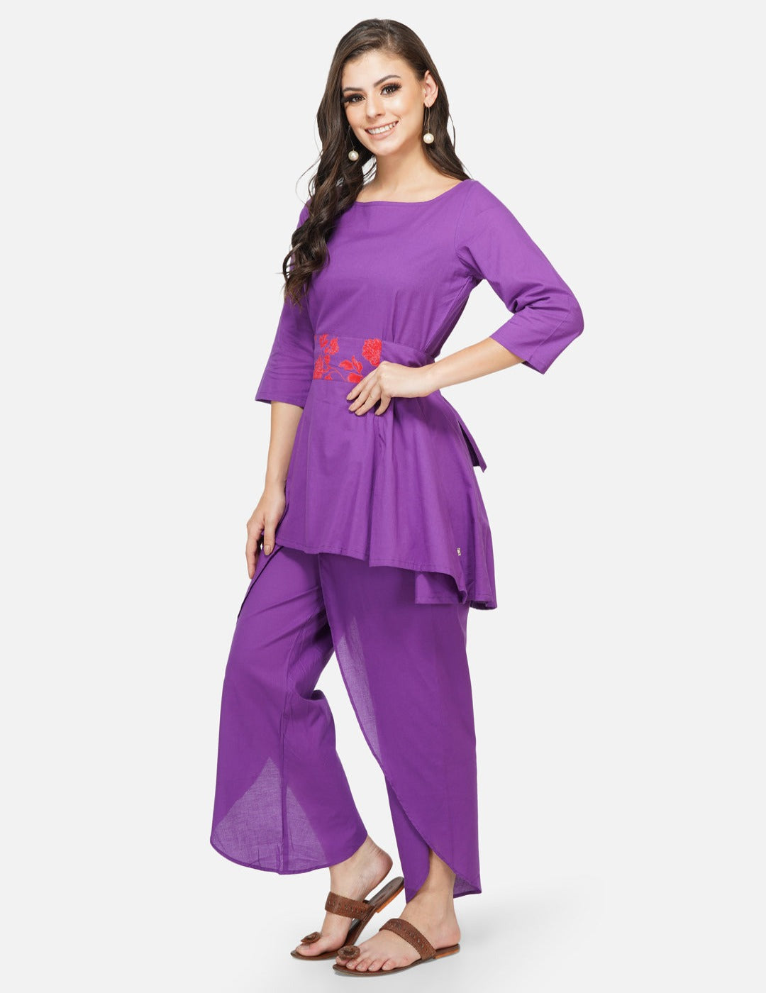 Purple peplum tunic with dhoti