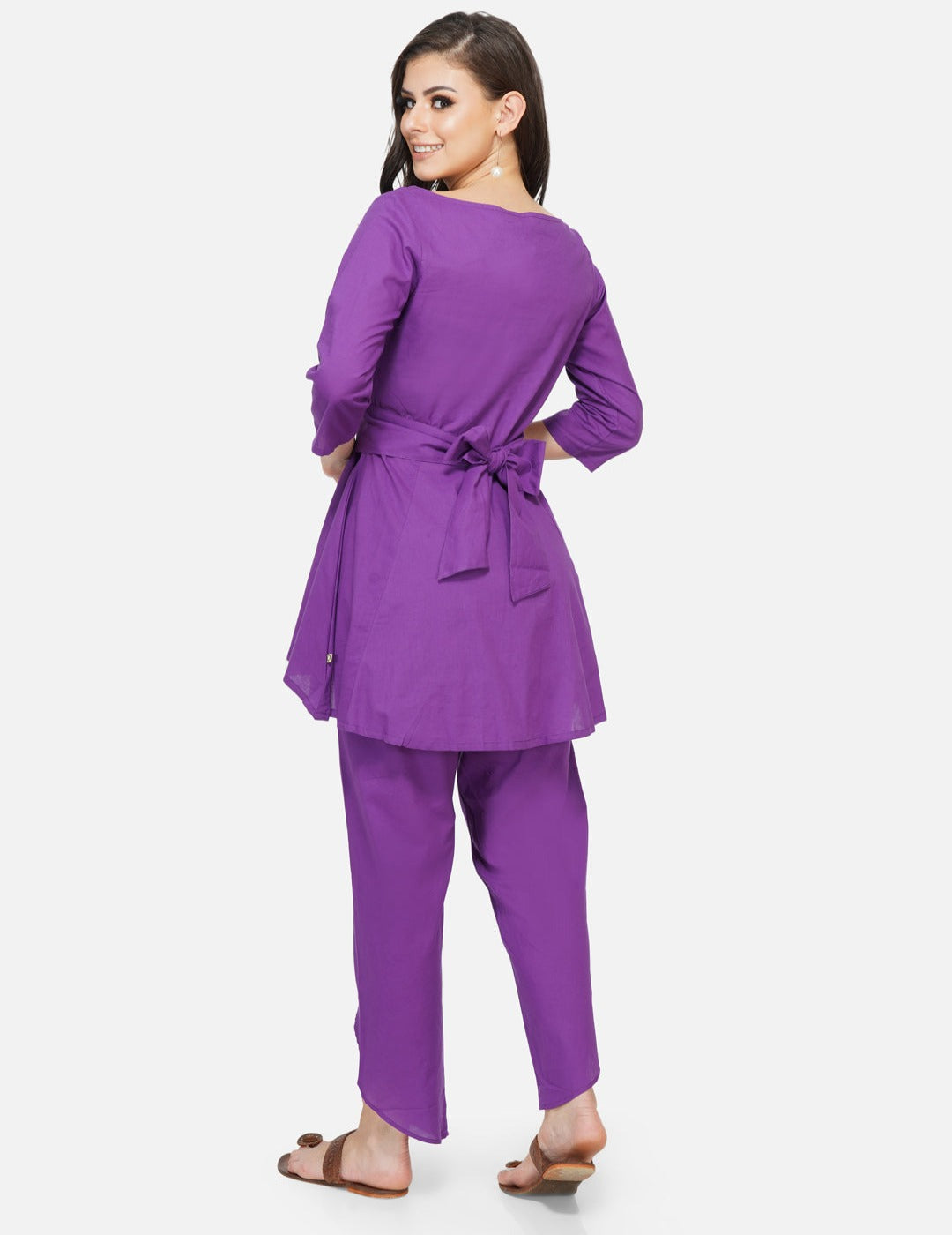 Purple peplum tunic with dhoti