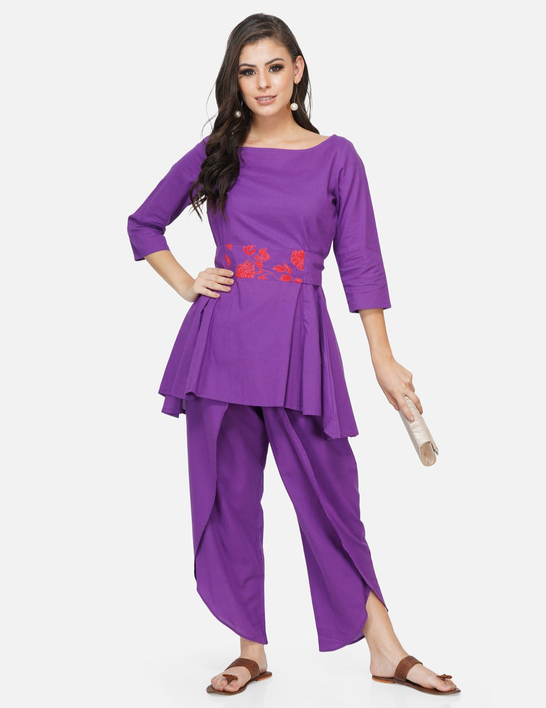 Purple peplum tunic with dhoti