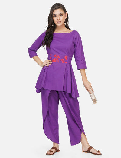 Purple peplum tunic with dhoti