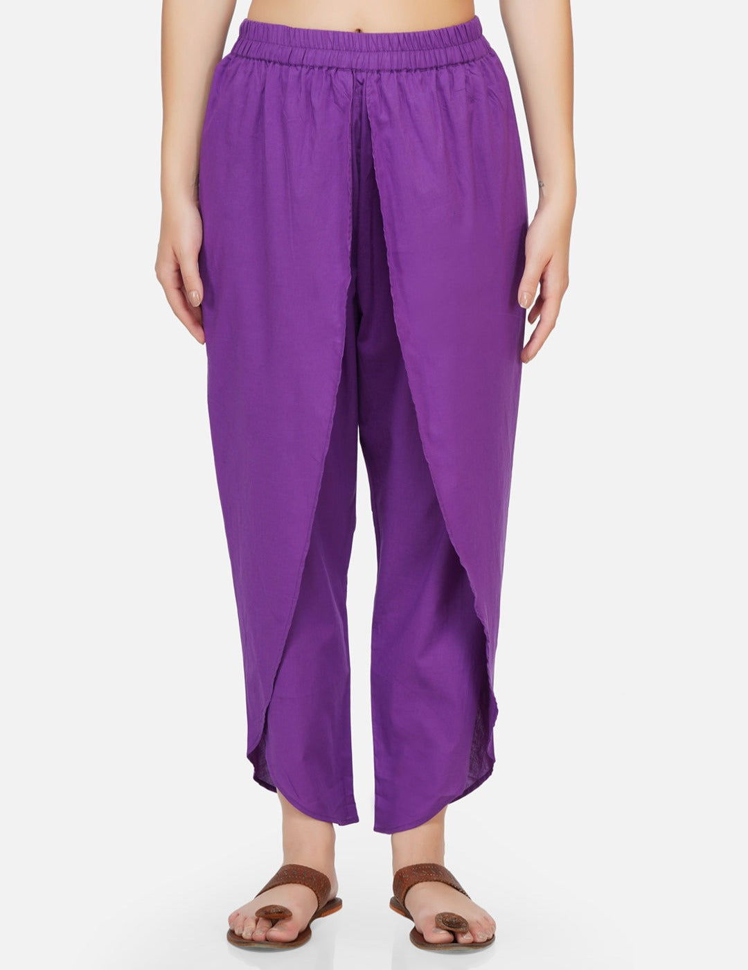 Cotton purple solid overlapping dhoti style pants