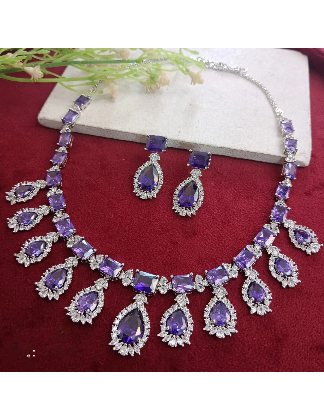 Purple & Silver Necklace Set