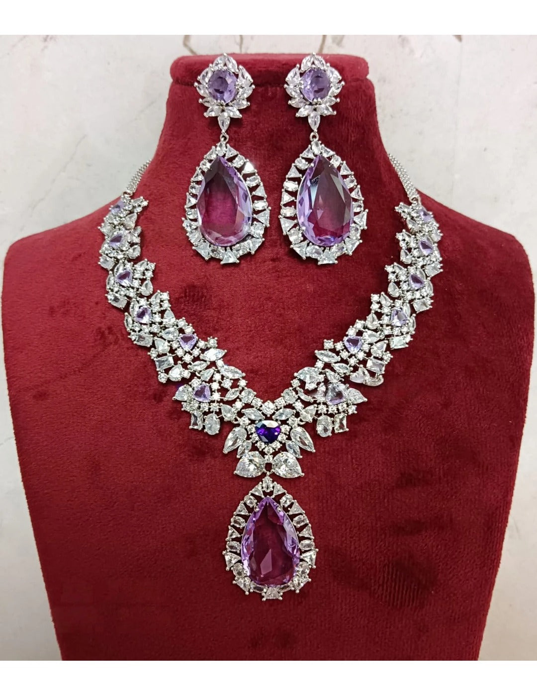 Purple Silver Necklace Set