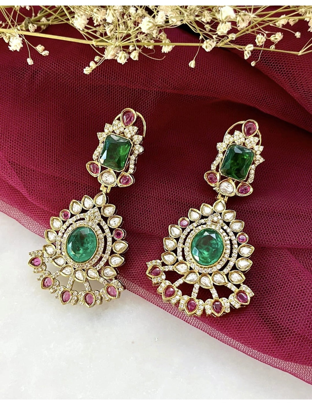 Green Kundan Pearl Chandbali