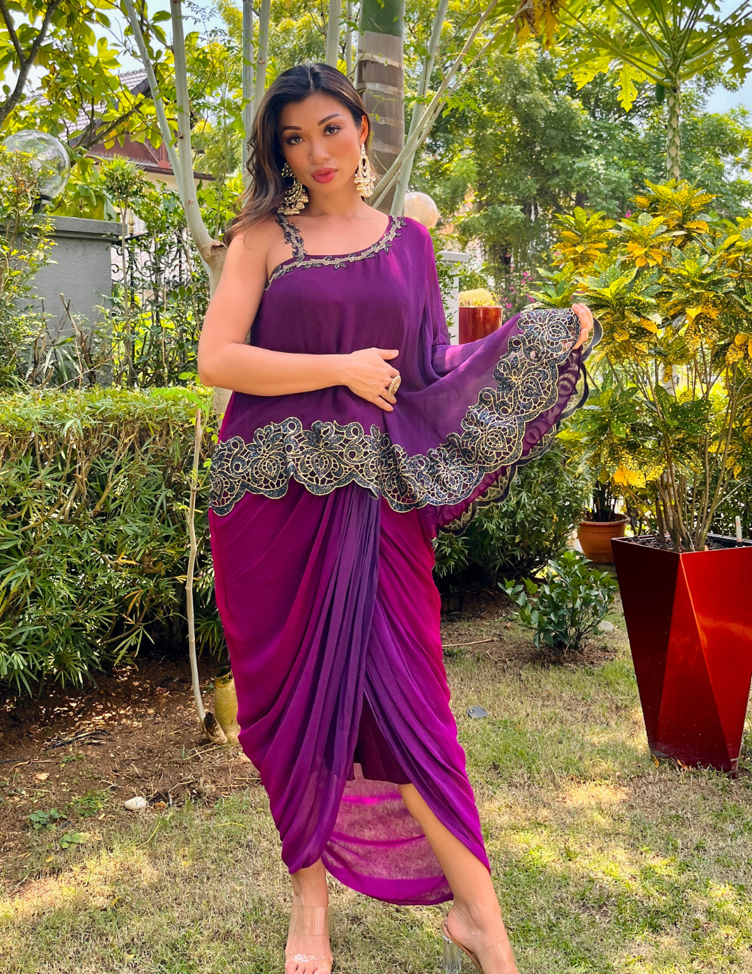 purple dress singapore Purple One Shoulder Dress