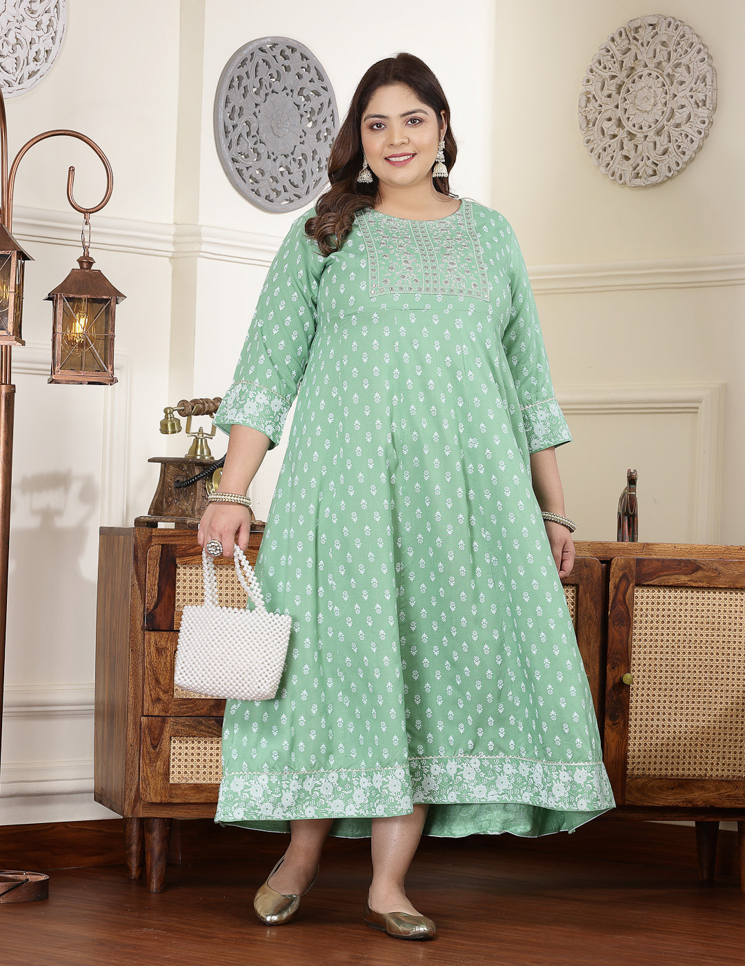 Green Floral Anarkali