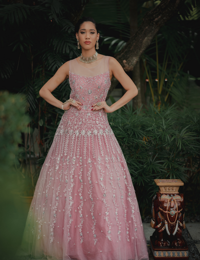 Net Gown With Diamantee Embellishments