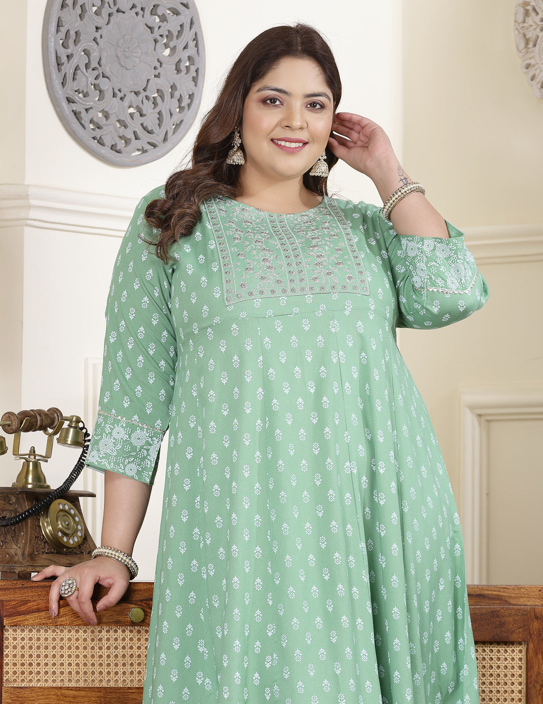Green Floral Anarkali