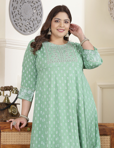 Green Floral Anarkali