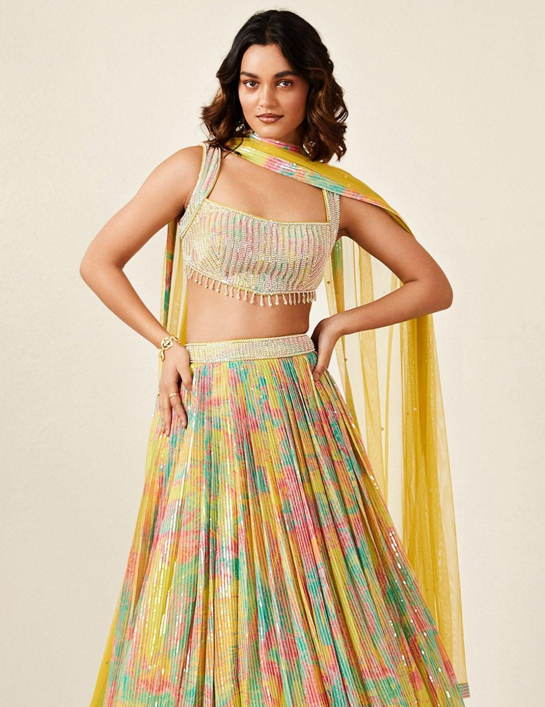 Multicoloured Printed Lehenga Set