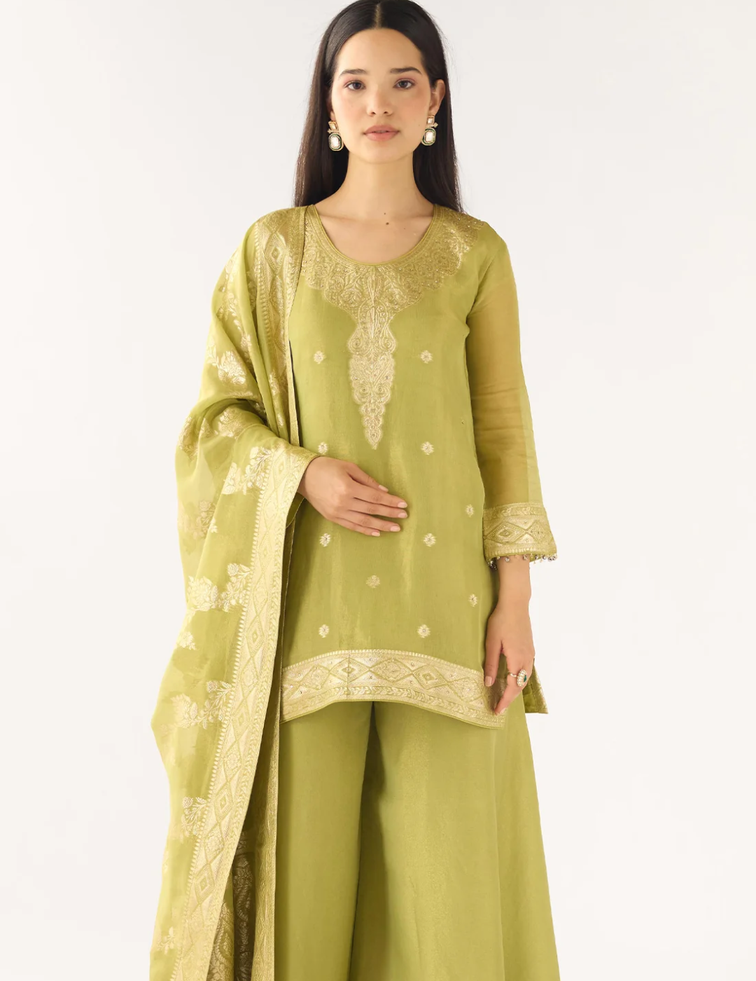 Green Banarasi Embellished Sharara Set