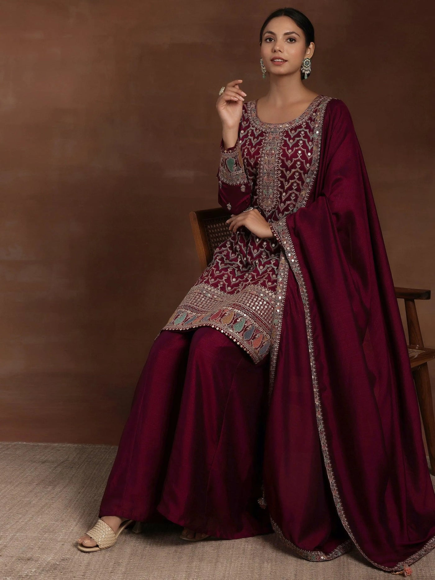 Deep Wine Sharara Set