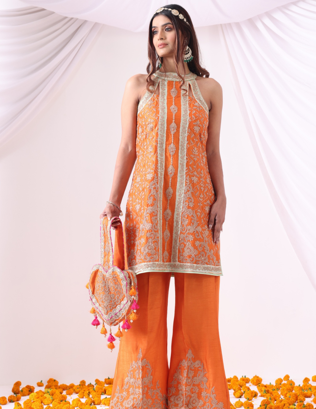 Riwaa Orange Halter Kurta Set