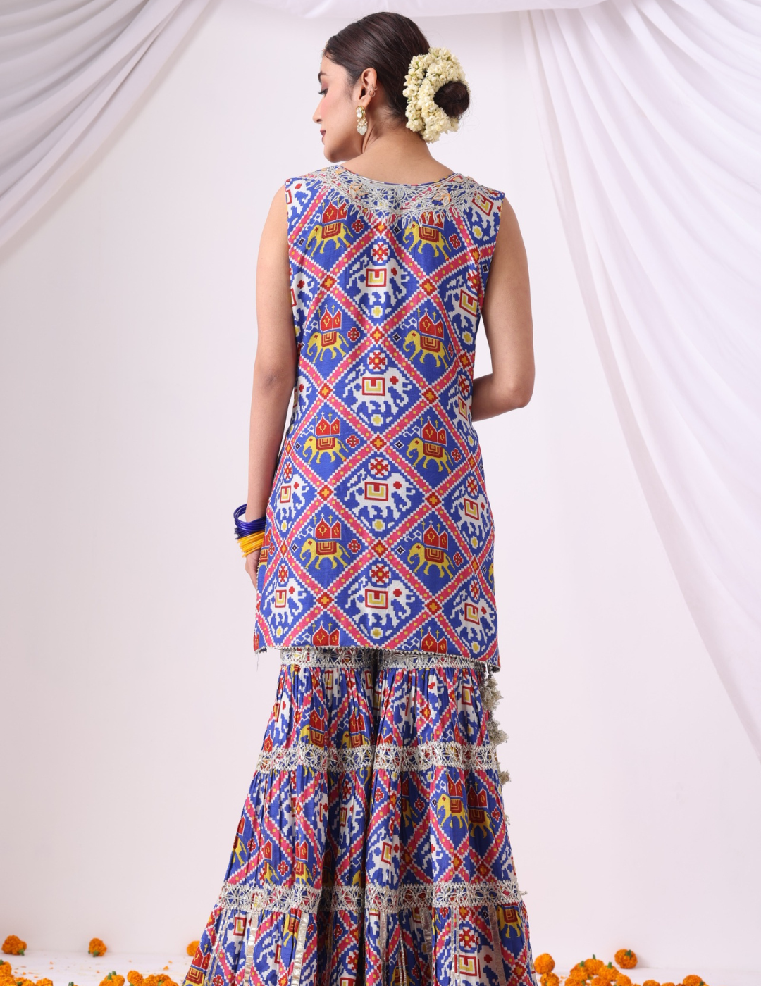 Blue & Pink Digital Printed Gharara Set