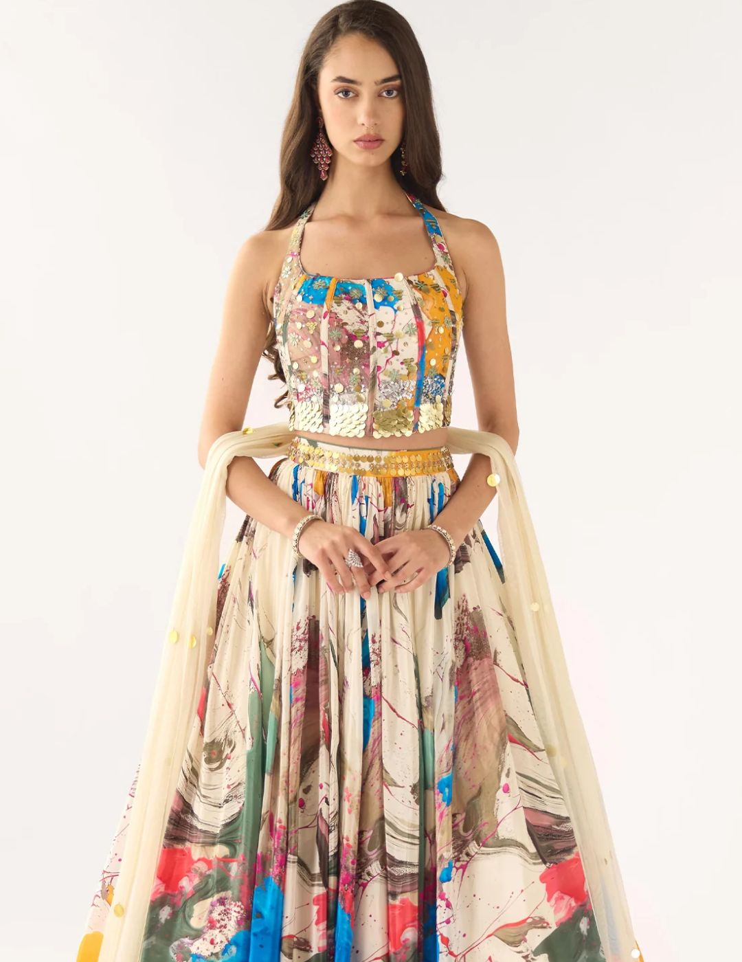 Blue Crepe Sequins Embroidered Lehenga Set
