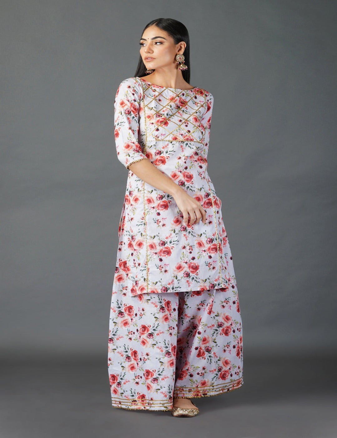 Womens Digital Print Kurta And Sharara Set With Gota Inserts