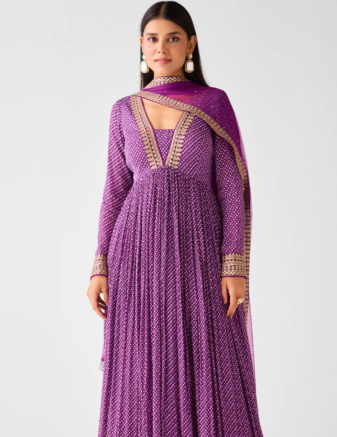 Purple Chinon Zari Work Anarkali Set