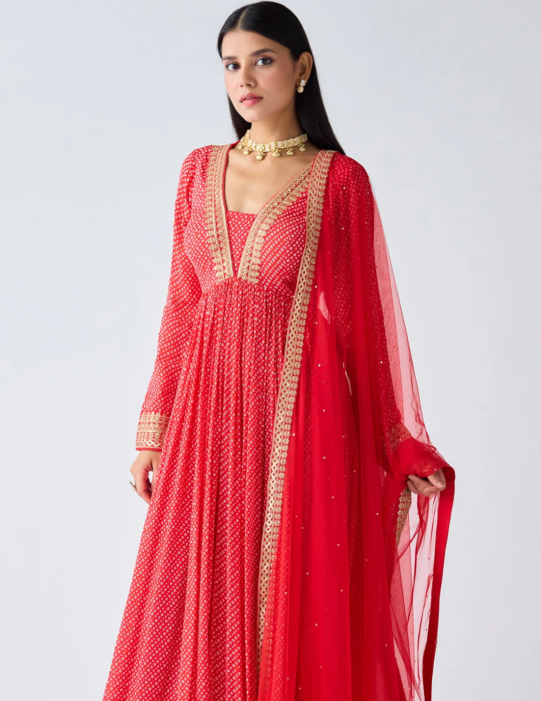 Red Zari Work Anarkali Set