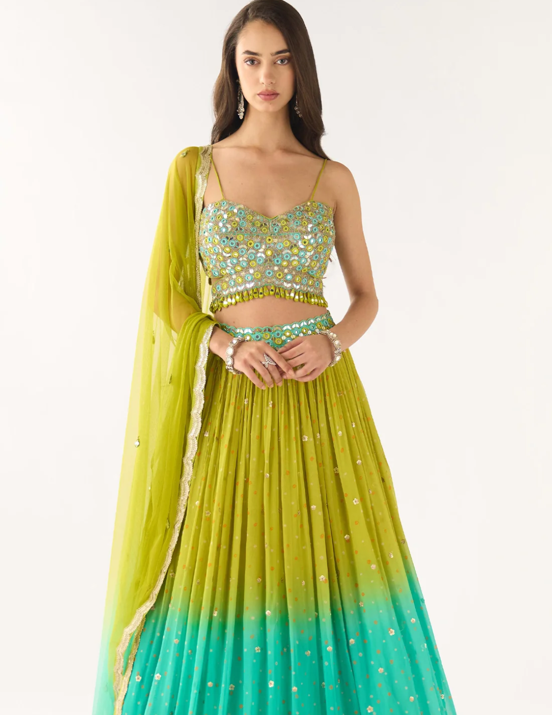 Lime Georgette Embroidered Lehenga Set