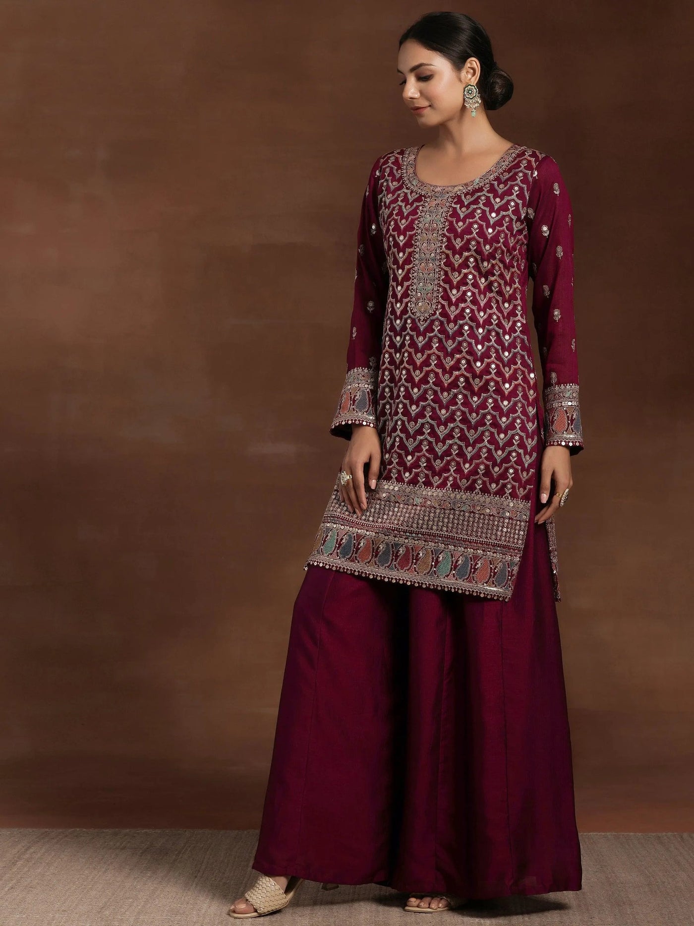 Deep Wine Sharara Set