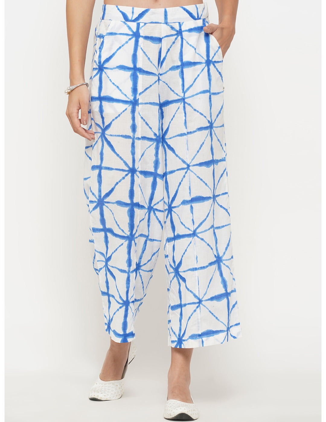 Blue Shibori Print Straight Pants