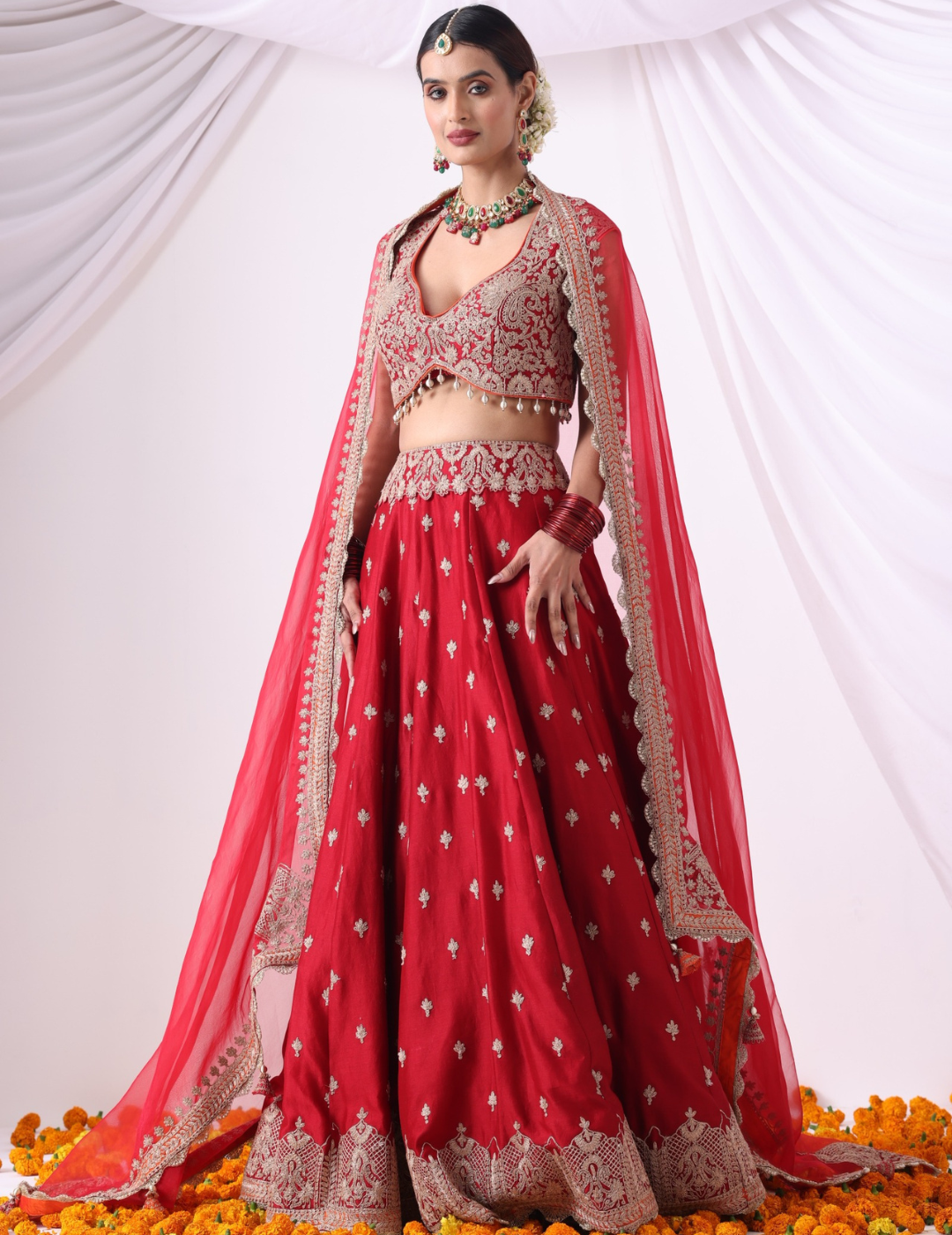 Mehr Maroon Zari Embroidered Chanderi Lehenga Set
