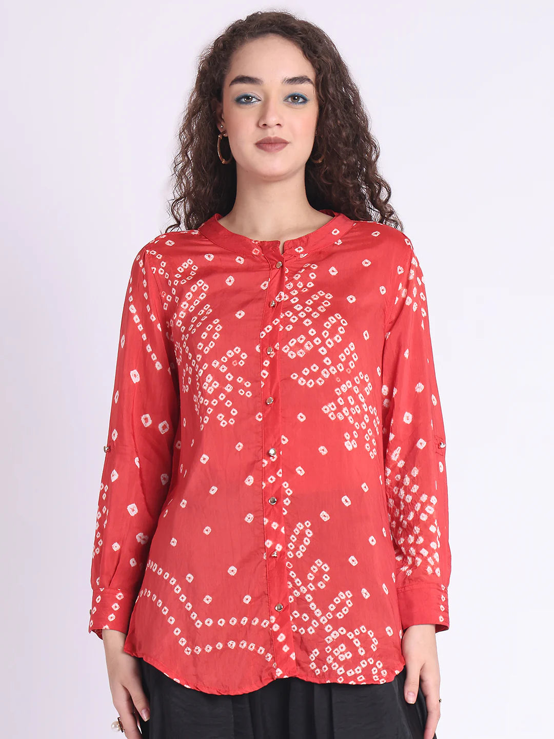 Red Bandhej Button Down Shirt