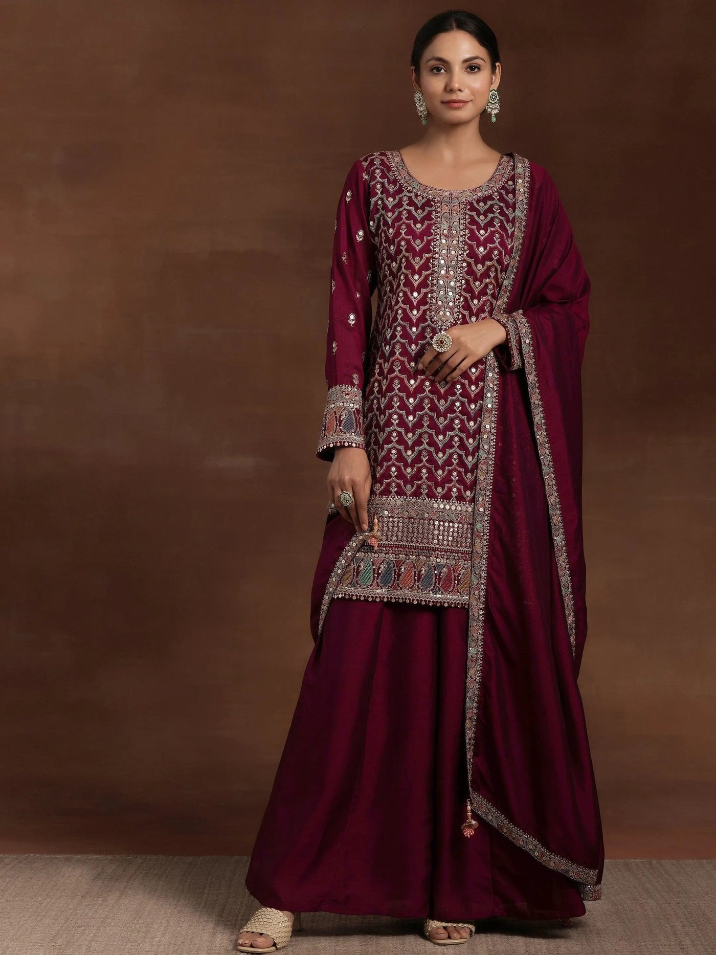 Deep Wine Sharara Set