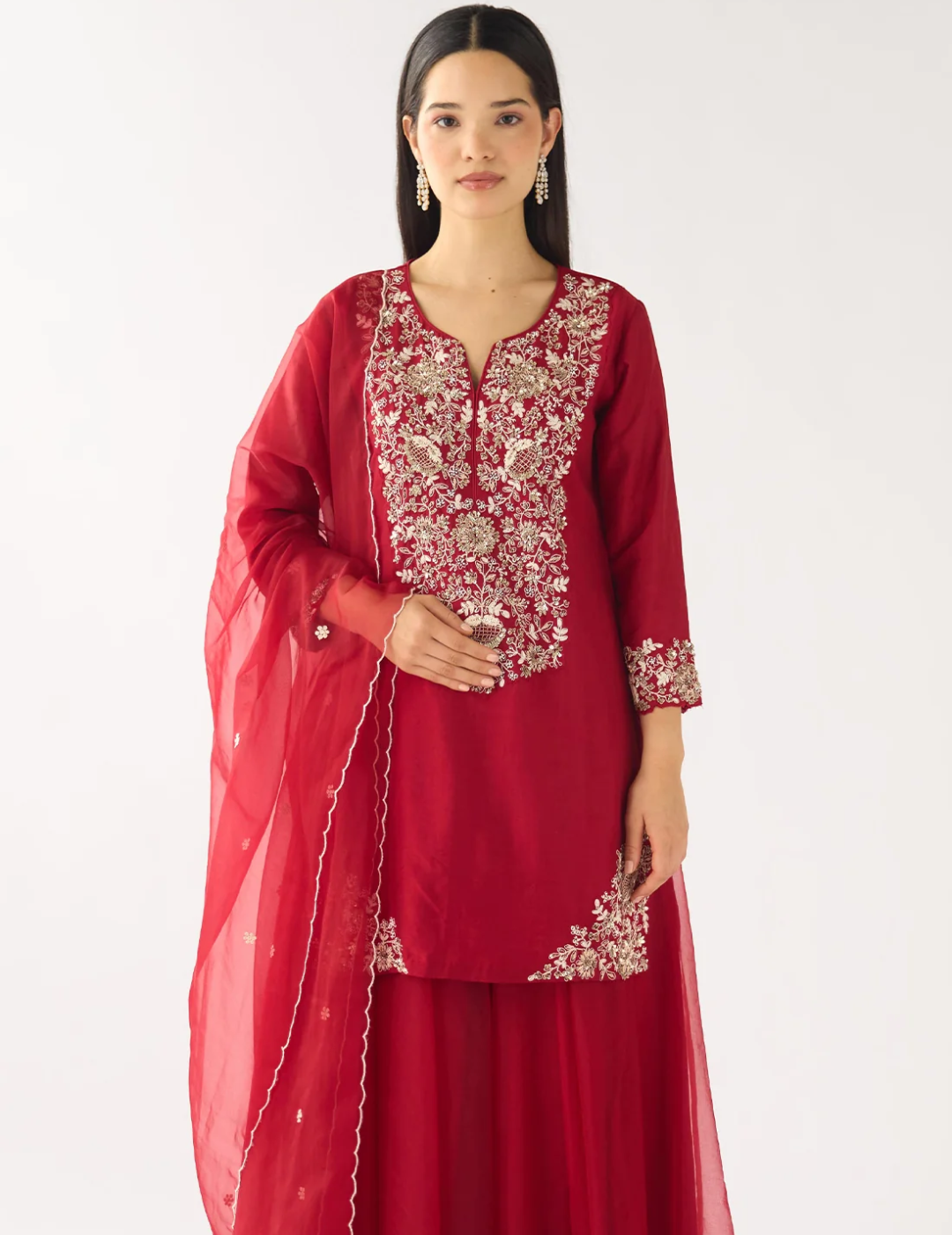 Red Chanderi Embroidered Sharara Set
