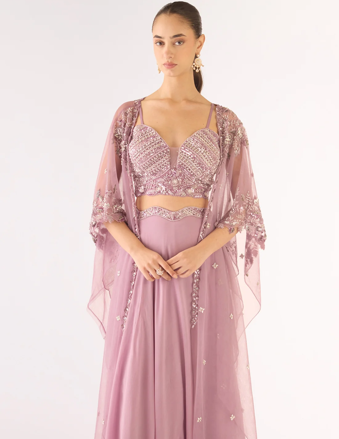 Lavender Georgette Embroidered Lehenga Set