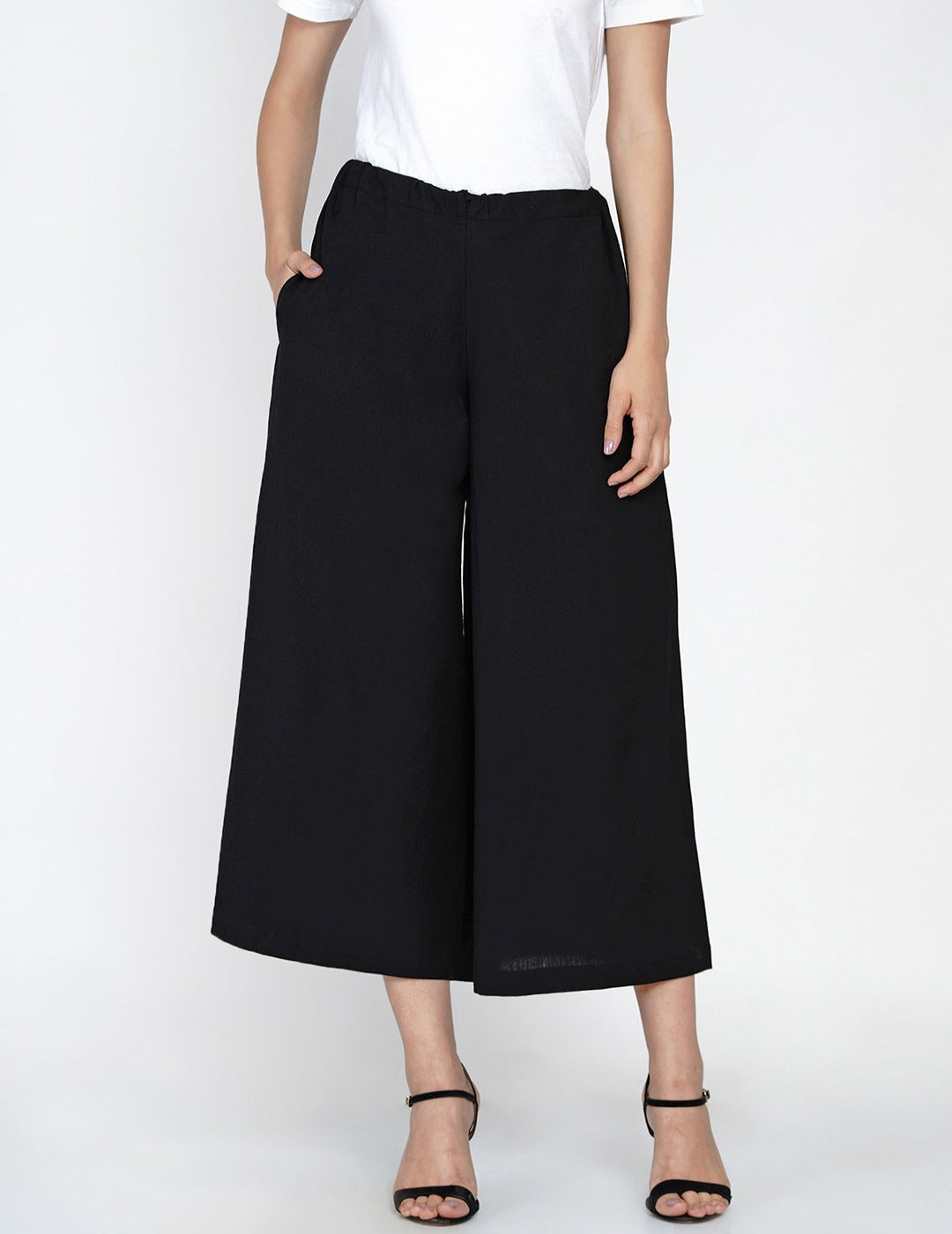 Black cotton flex culotte pant