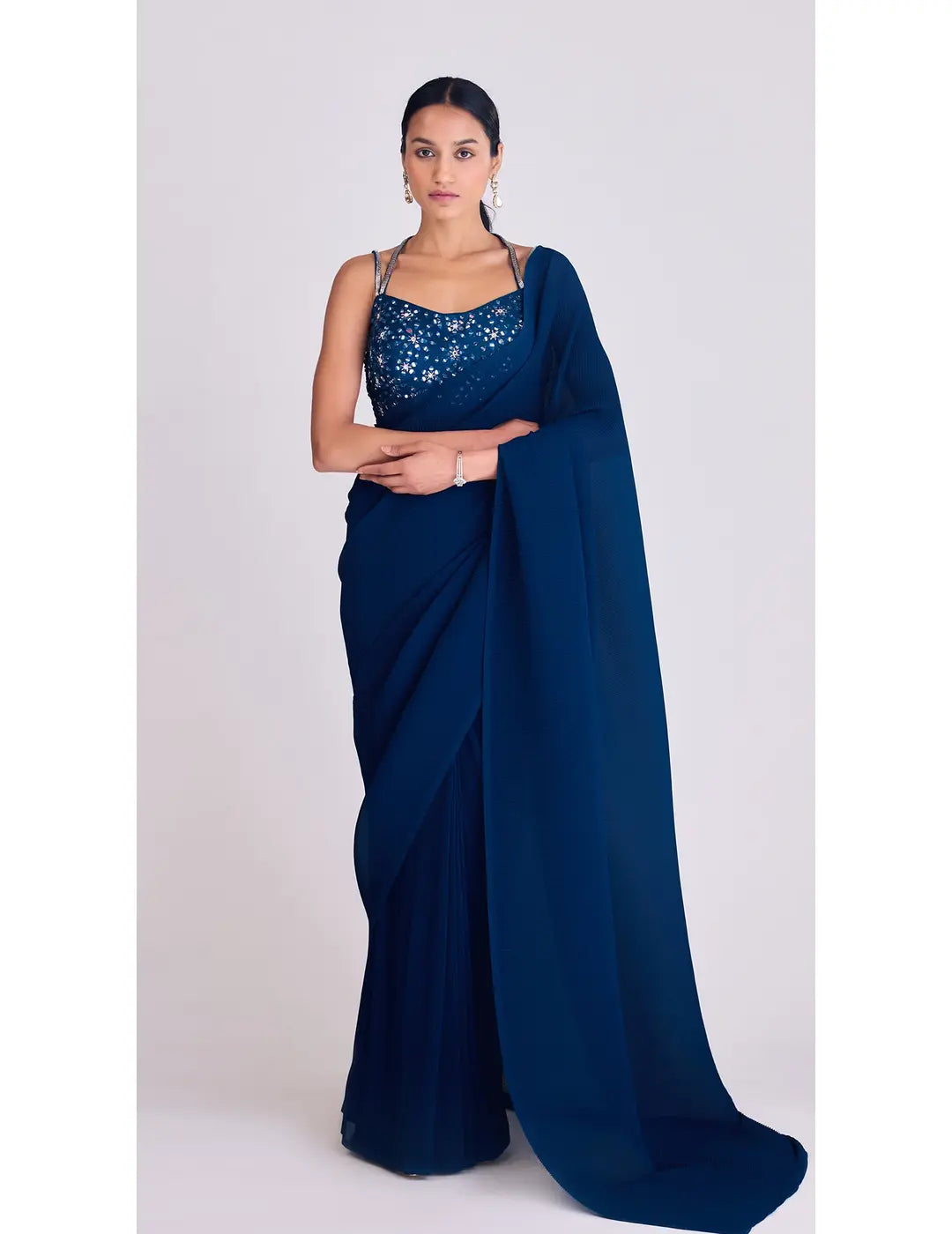 Blue Pre-Draped Saree