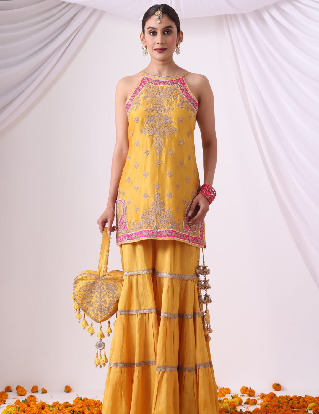 Zeenat Mustard Halter Gharara Ensemble