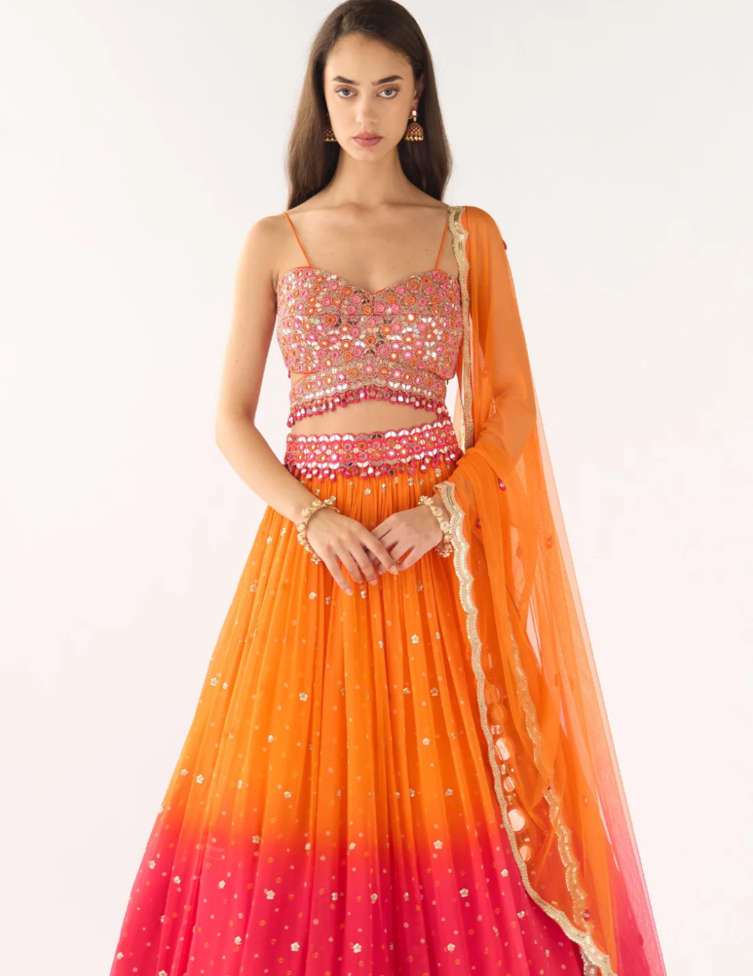 Orange Georgette Embroidered Lehenga Set