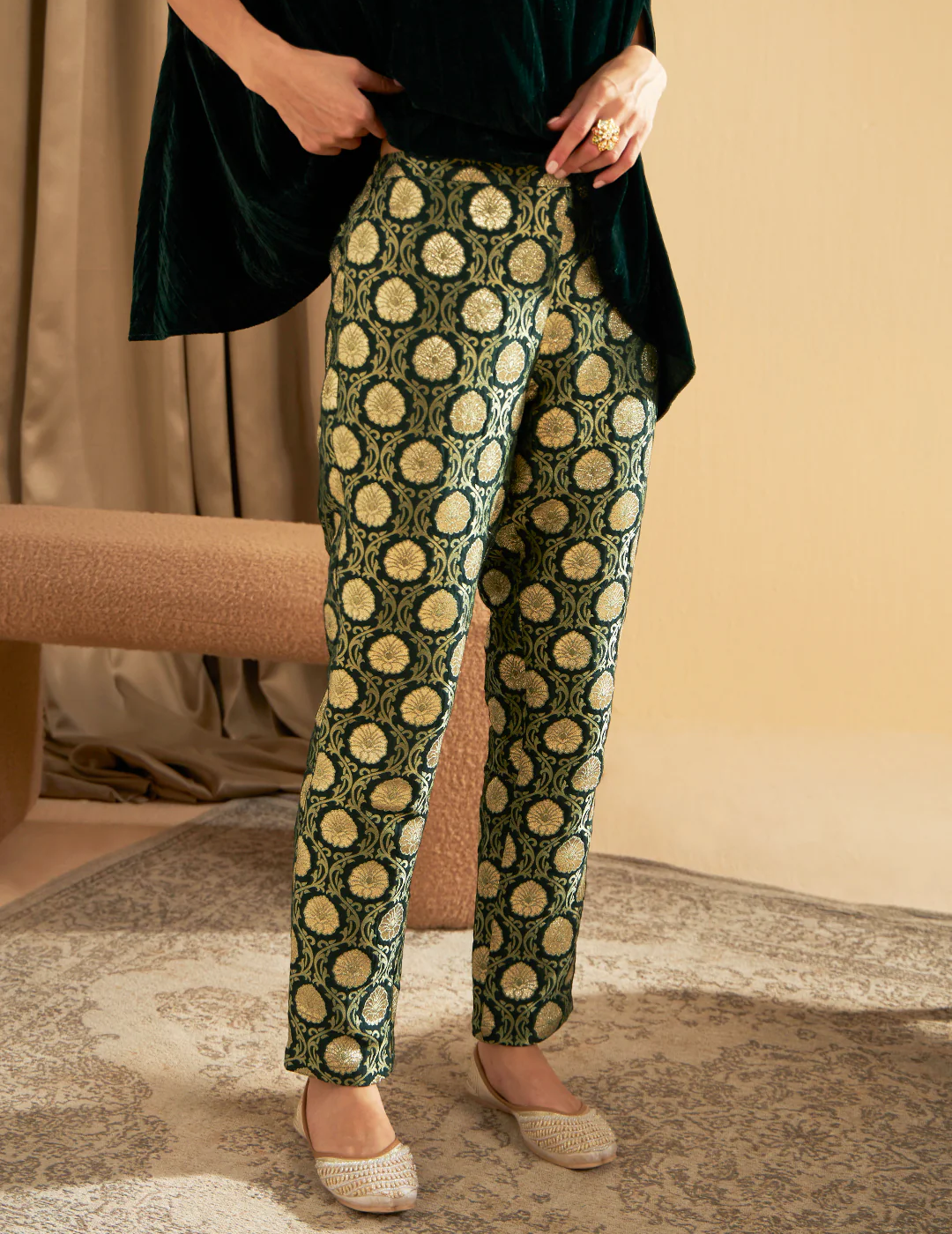 Emerald Green Brocade Pants