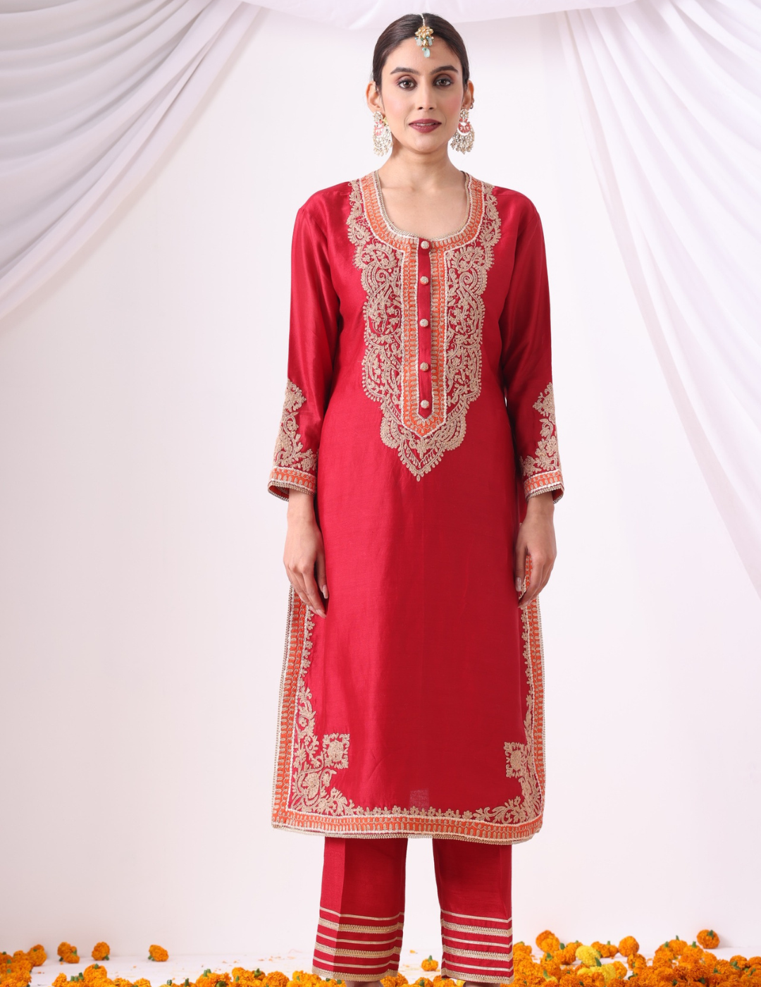 Ira Maroon Embroidered Kurta Set with Palazzo